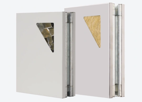 Cutaway views of a hand-made rock wool cleanroom panel