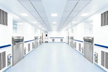 Bright pharmaceutical cleanroom corridor