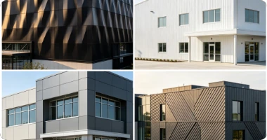 Four examples of completed modern metal siding looks